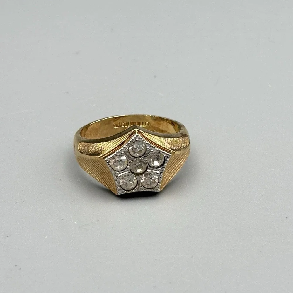 Vintage Mens 10k Gold Filled Ring Star Clear Stones 10 MCM Bold Statement 7.95g